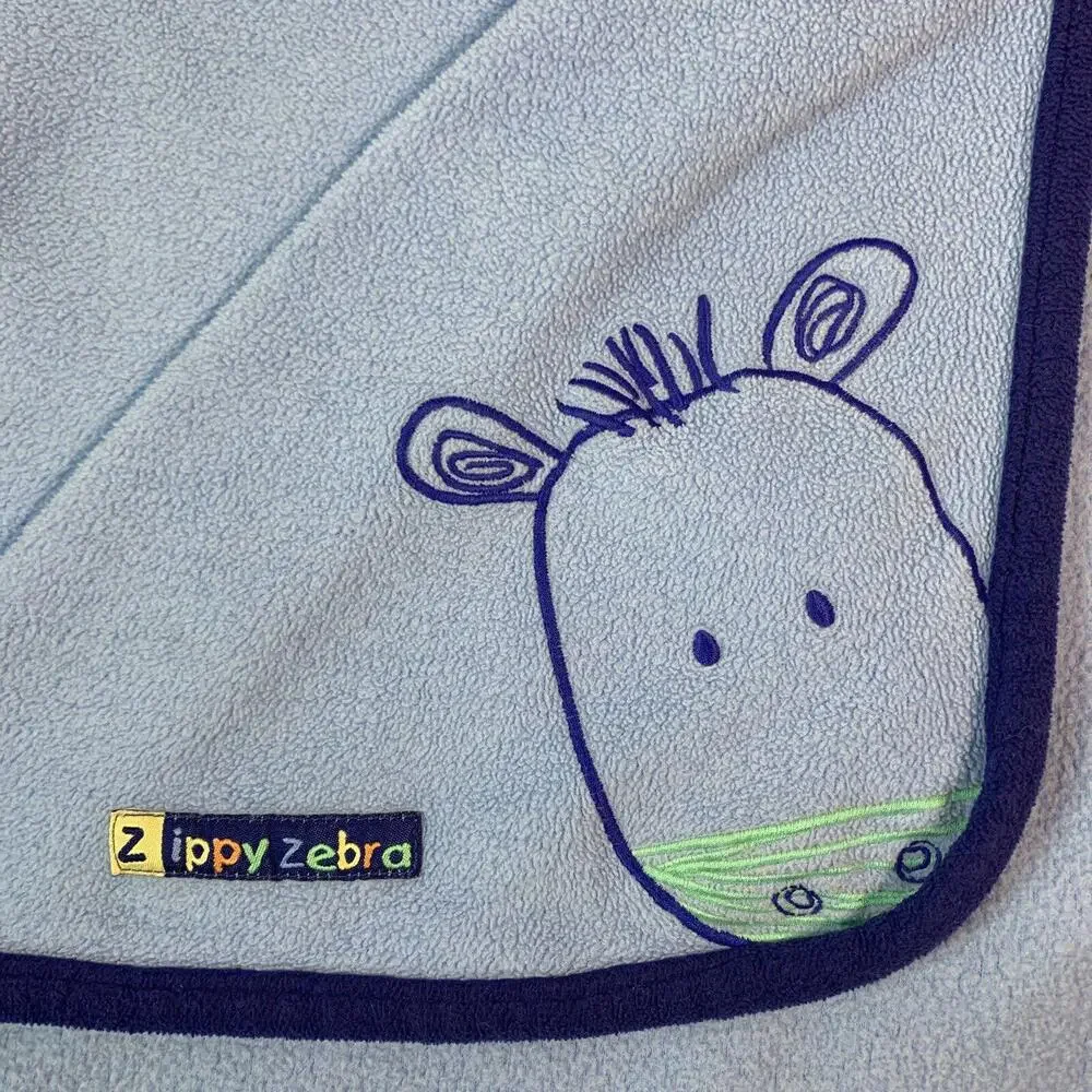 Child‎ of Mine Carters Blue Fleece Baby Blanket Zippy Zebra Navy Trim 1620